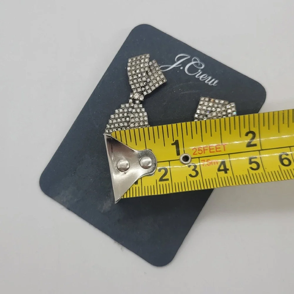 J.Crew Crystal Bow Stud Earrings Silver Tone Hypoallergenic NEW